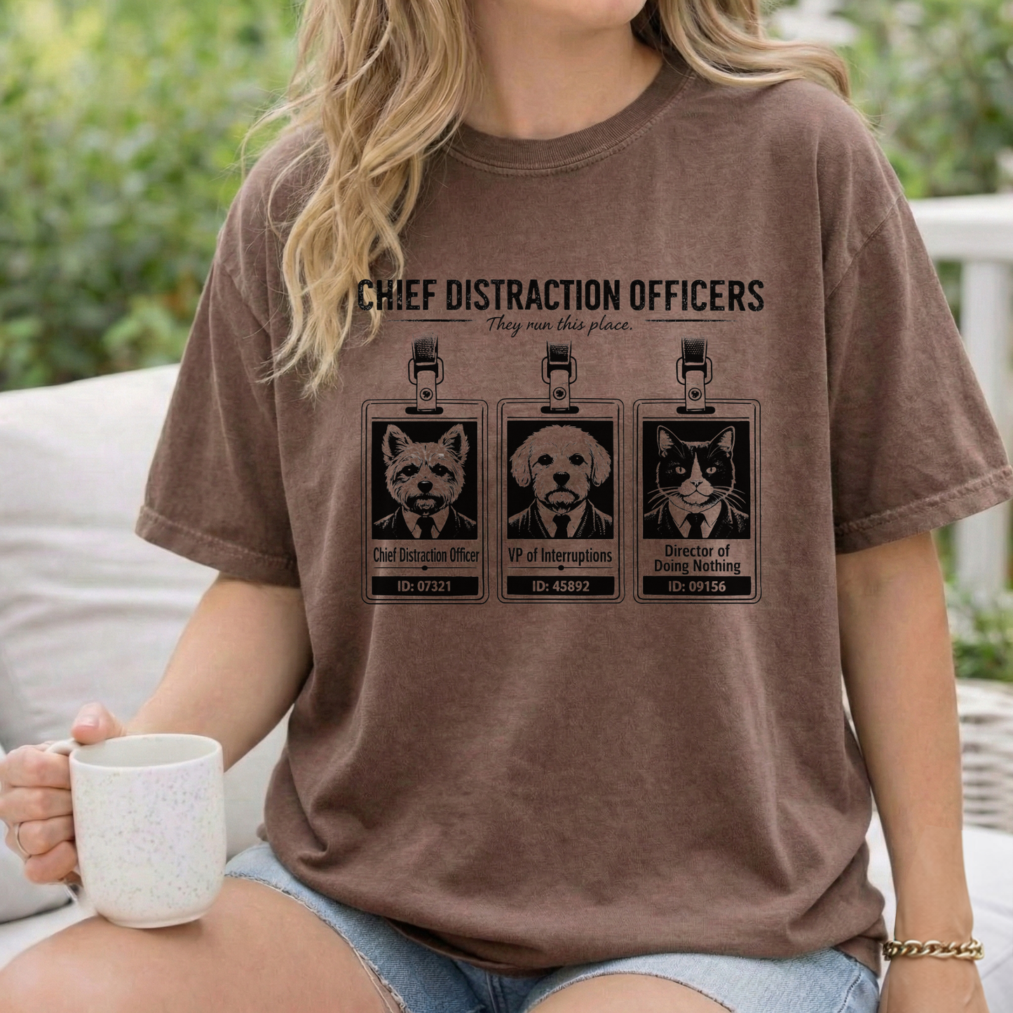Chief Distraction Officers T-Shirt — Cute ID Badge Dogs Graphic Tee