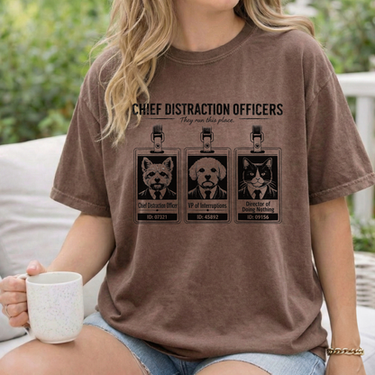 Chief Distraction Officers T-Shirt — Cute ID Badge Dogs Graphic Tee