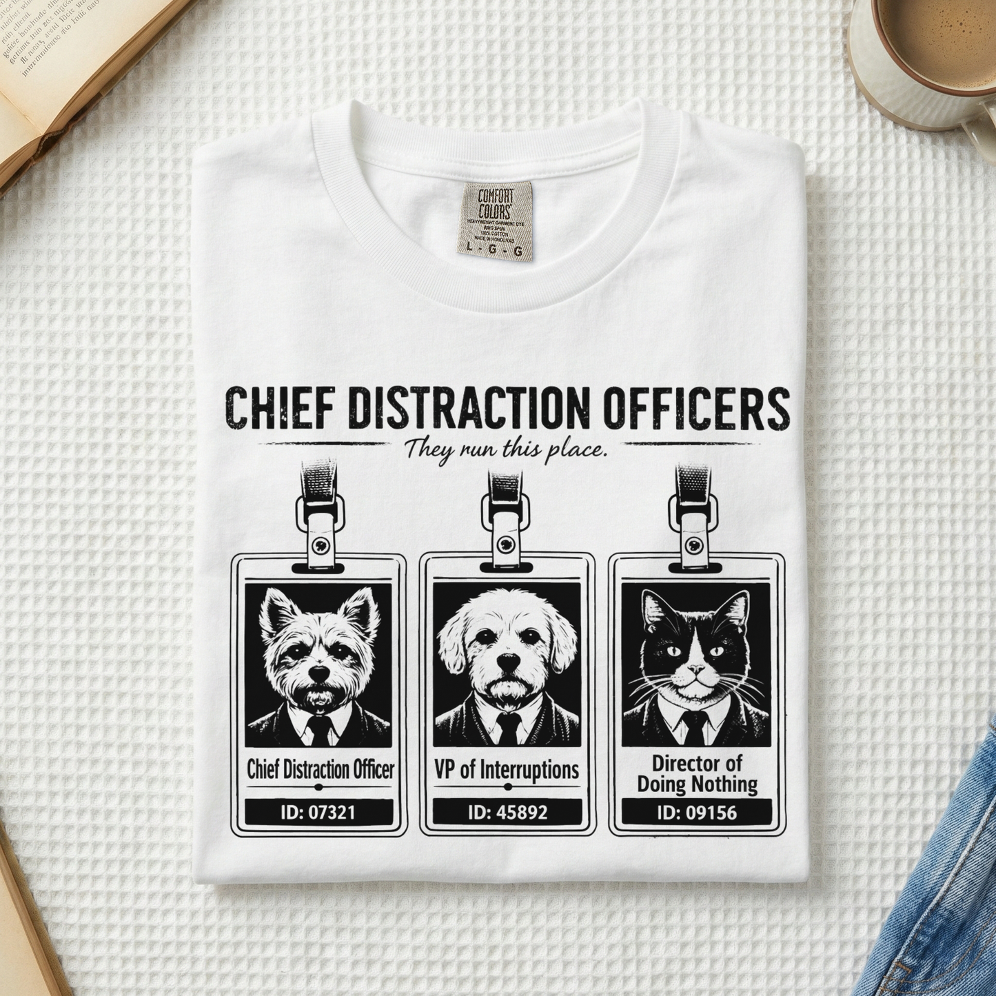 Chief Distraction Officers T-Shirt — Cute ID Badge Dogs Graphic Tee