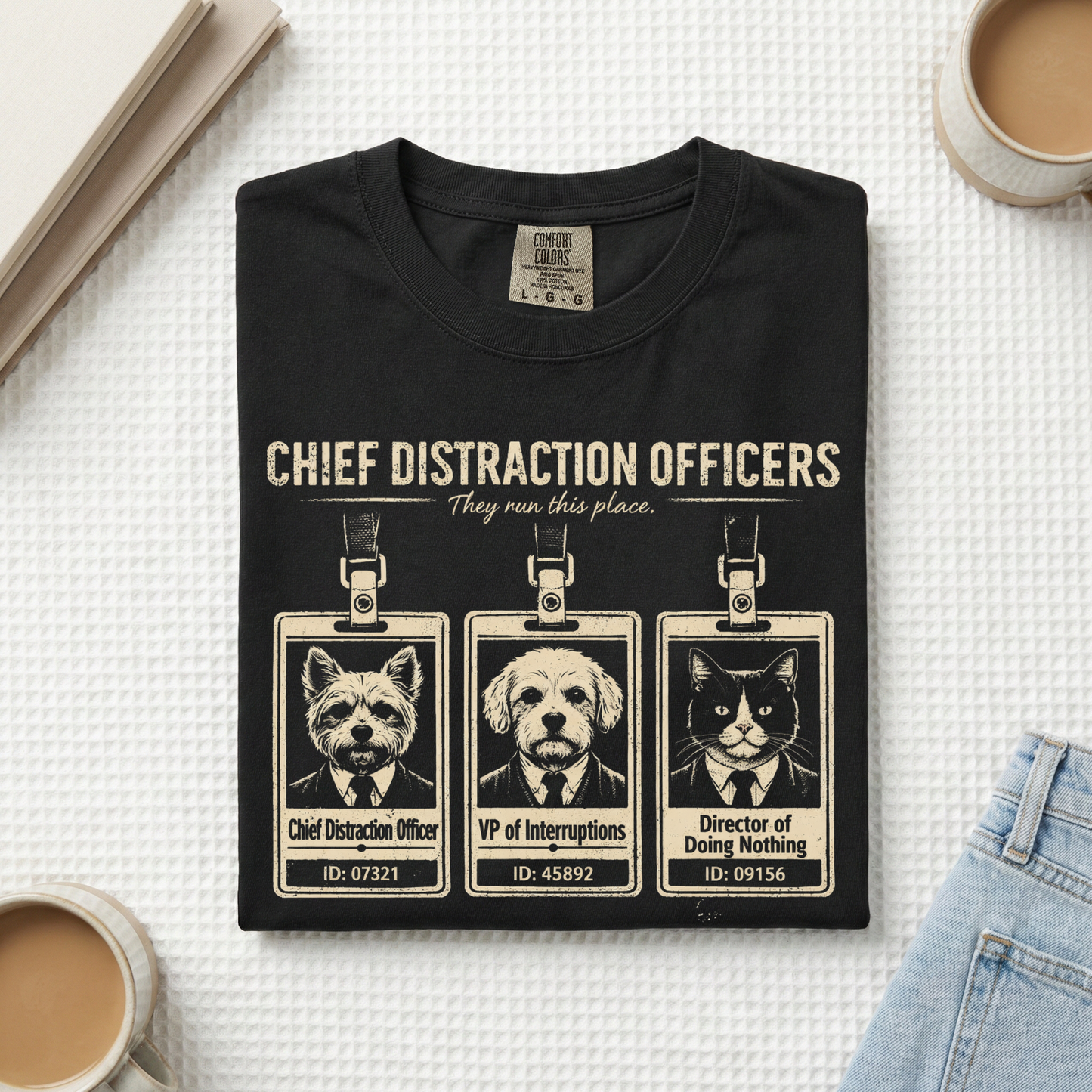Chief Distraction Officers T-Shirt — Cute ID Badge Dogs Graphic Tee