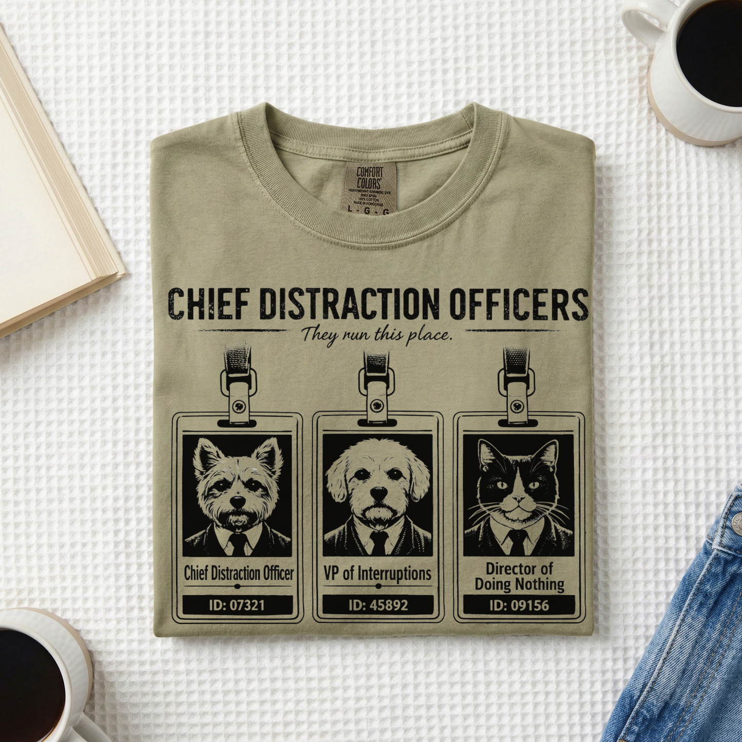 Chief Distraction Officers T-Shirt — Cute ID Badge Dogs Graphic Tee