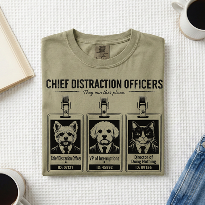 Chief Distraction Officers T-Shirt — Cute ID Badge Dogs Graphic Tee