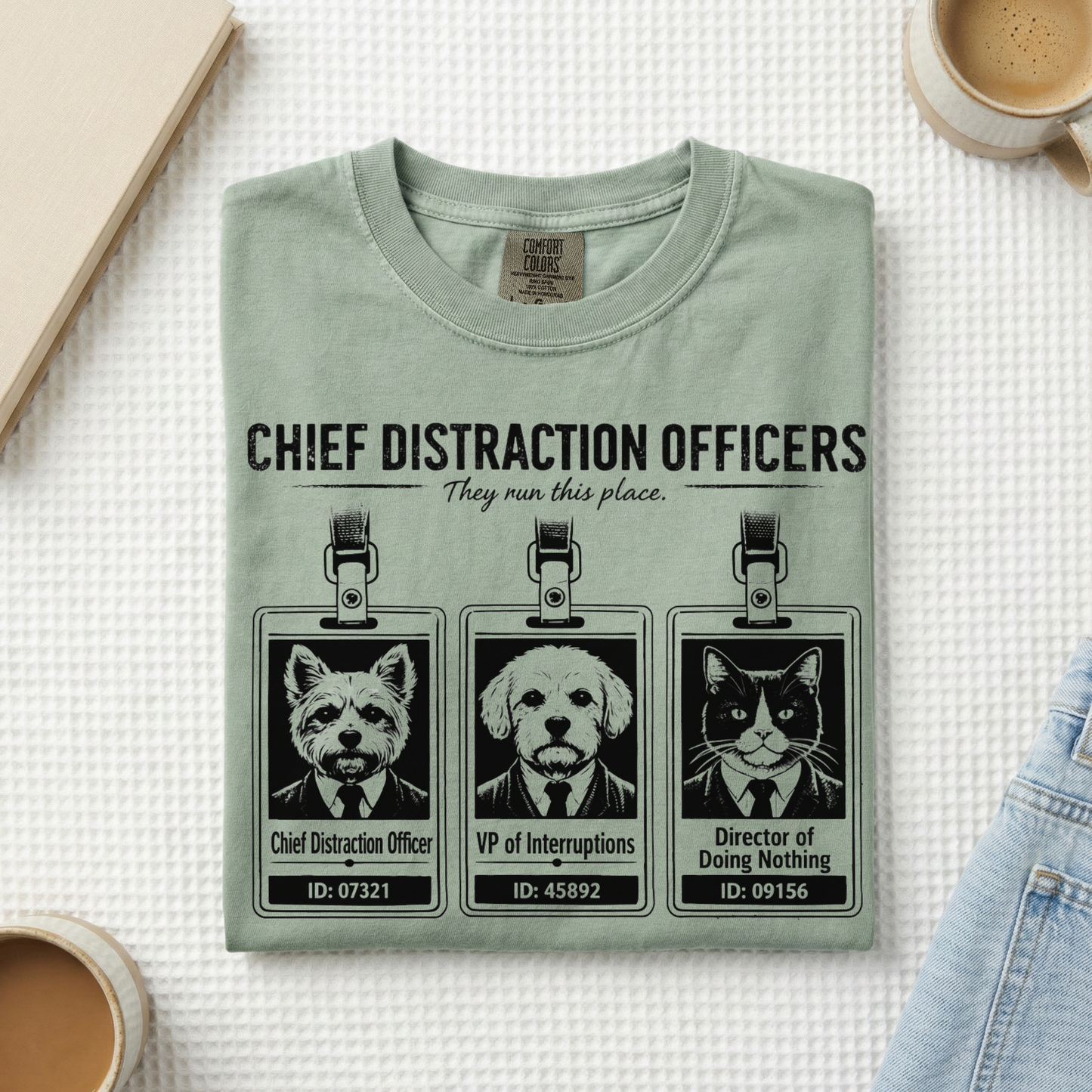 Chief Distraction Officers T-Shirt — Cute ID Badge Dogs Graphic Tee