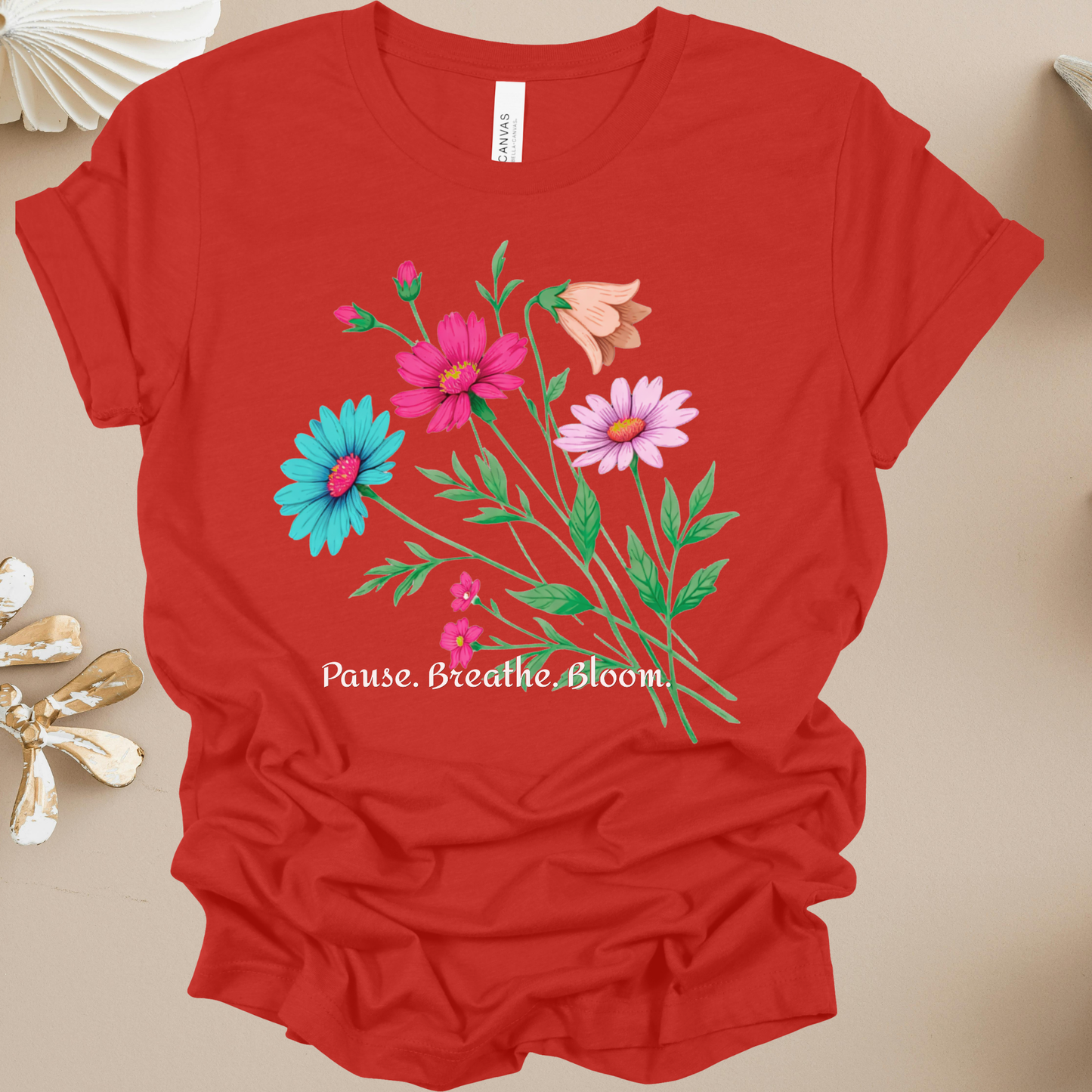 Floral 'Pause. Breathe. Bloom.' Tee