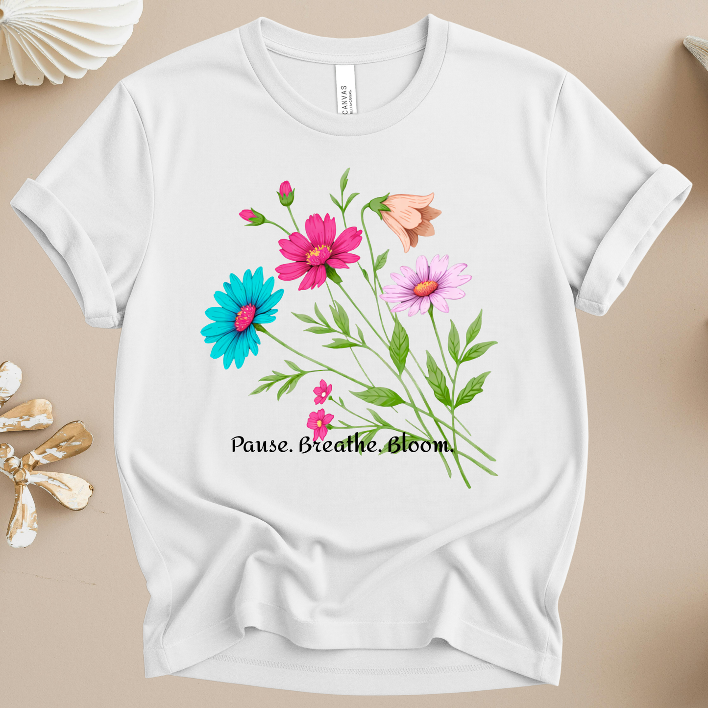 Floral 'Pause. Breathe. Bloom.' Tee