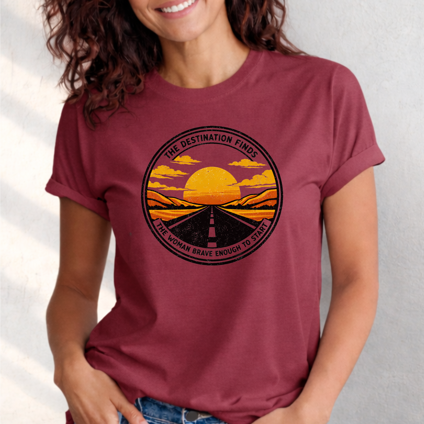 The Destination Finds the Woman Brave Enough to Start | Sunset Road Graphic Tee