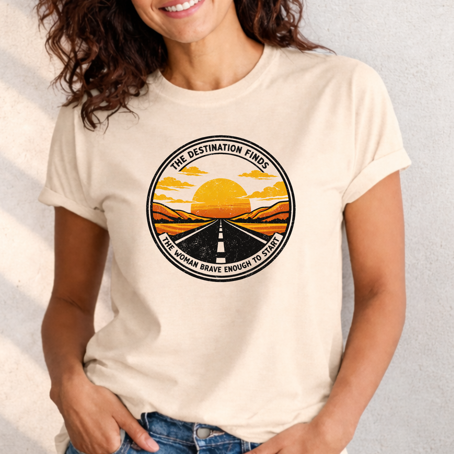 The Destination Finds the Woman Brave Enough to Start | Sunset Road Graphic Tee