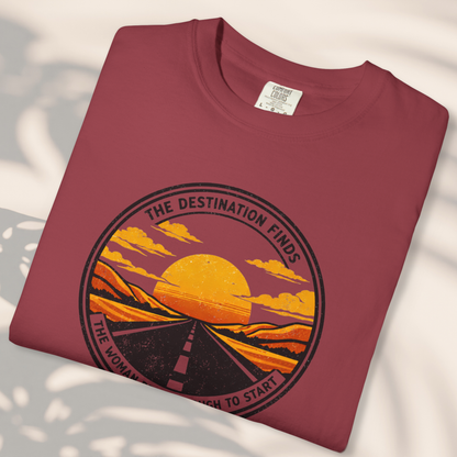 The Destination Finds the Woman Brave Enough to Start | Sunset Road Graphic Tee