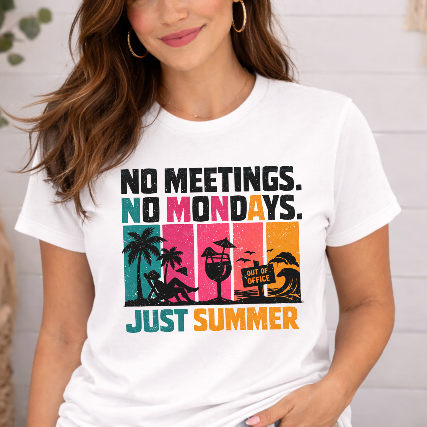No Meetings. No Mondays. Just Summer. Retro Stripe Graphic Tee