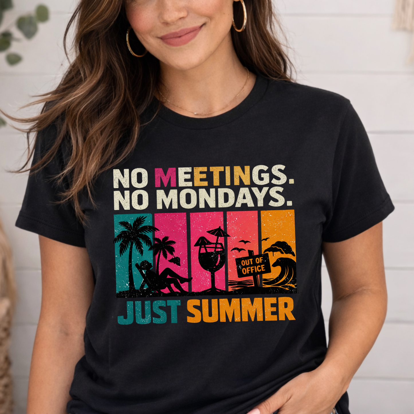 No Meetings. No Mondays. Just Summer. Retro Stripe Graphic Tee