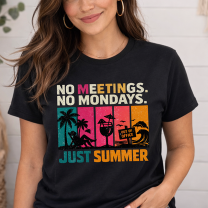 No Meetings. No Mondays. Just Summer. Retro Stripe Graphic Tee