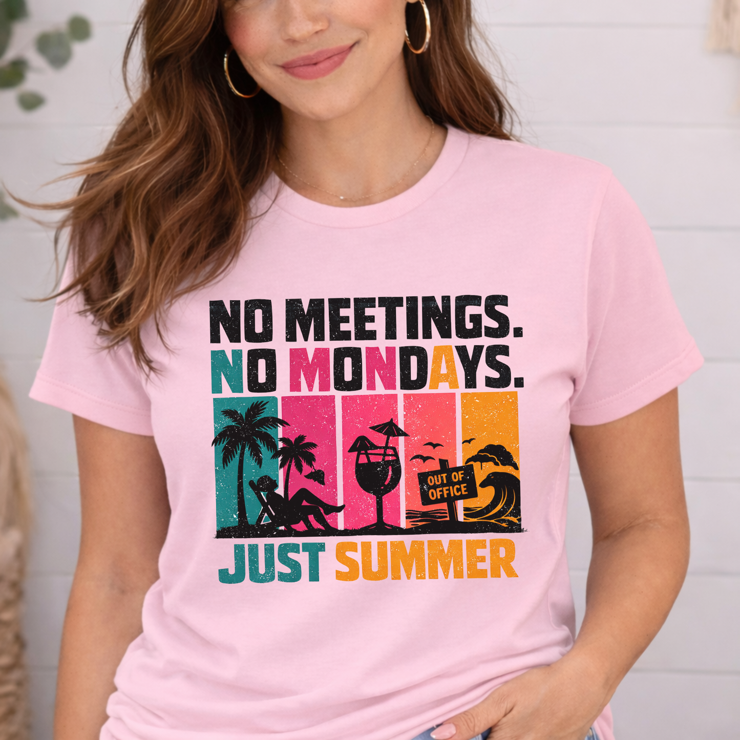 No Meetings. No Mondays. Just Summer. Retro Stripe Graphic Tee