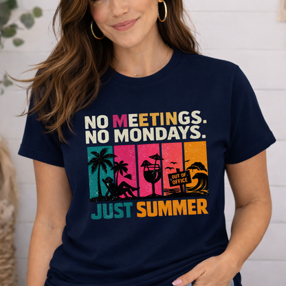 No Meetings. No Mondays. Just Summer. Retro Stripe Graphic Tee
