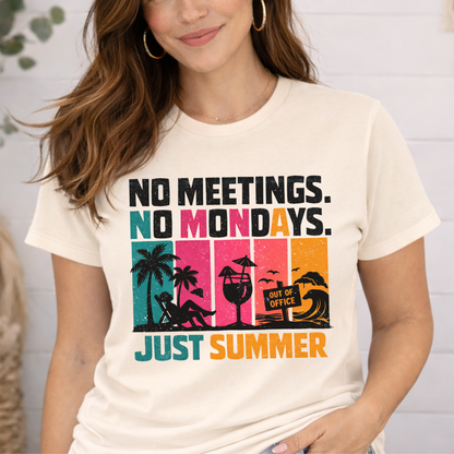 No Meetings. No Mondays. Just Summer. Retro Stripe Graphic Tee