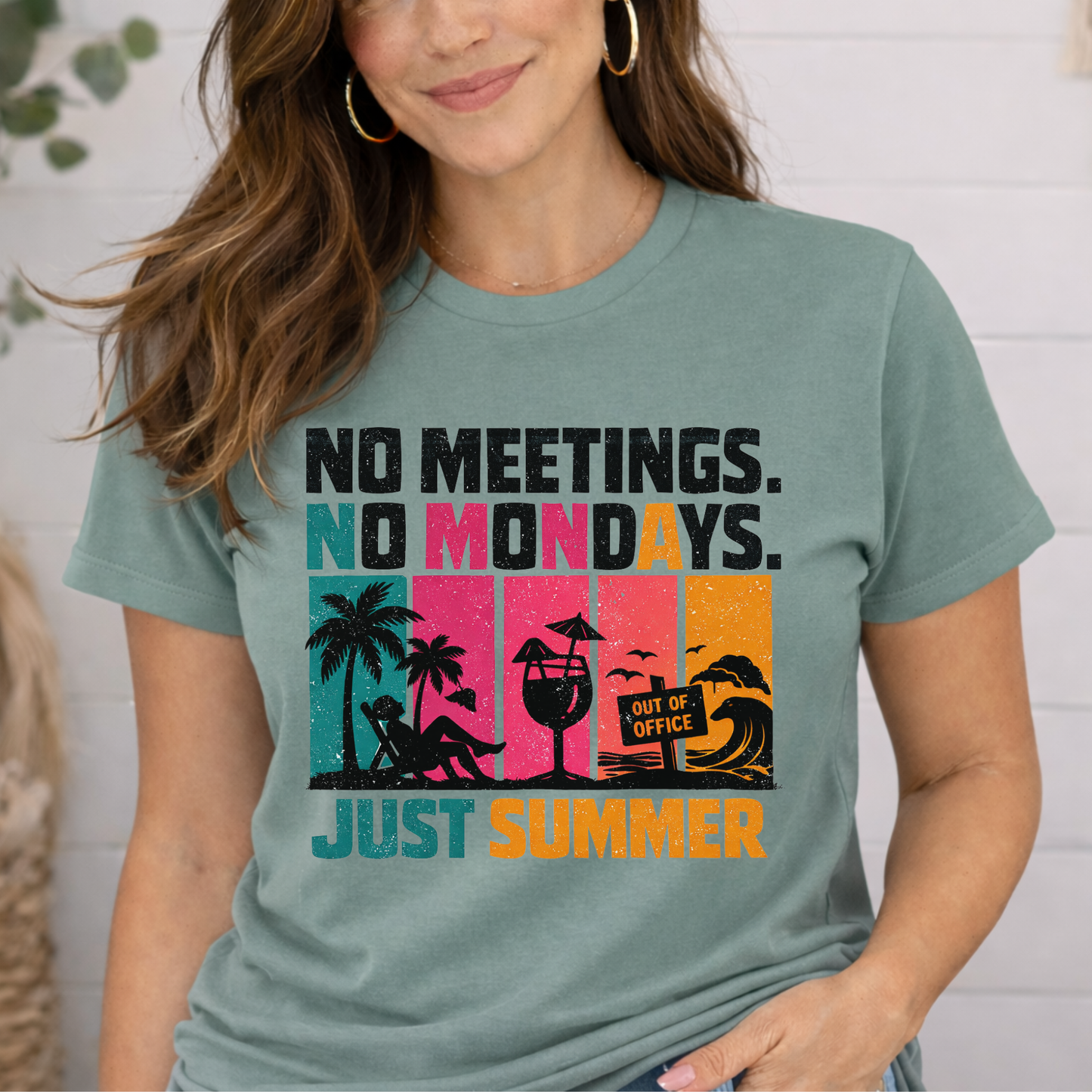 No Meetings. No Mondays. Just Summer. Retro Stripe Graphic Tee