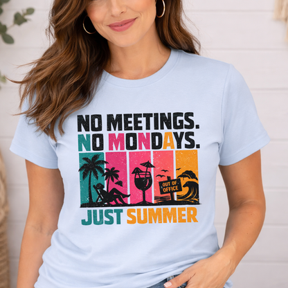 No Meetings. No Mondays. Just Summer. Retro Stripe Graphic Tee