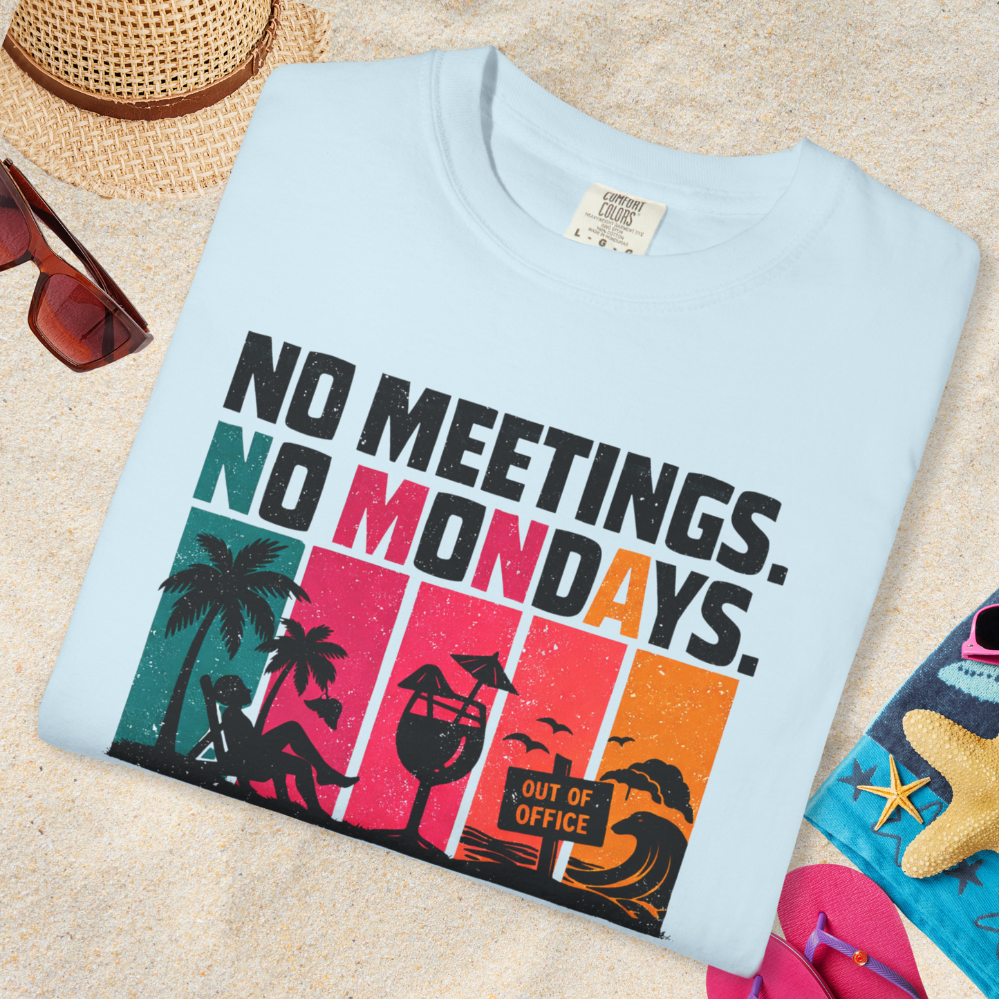 No Meetings. No Mondays. Just Summer. Retro Stripe Graphic Tee