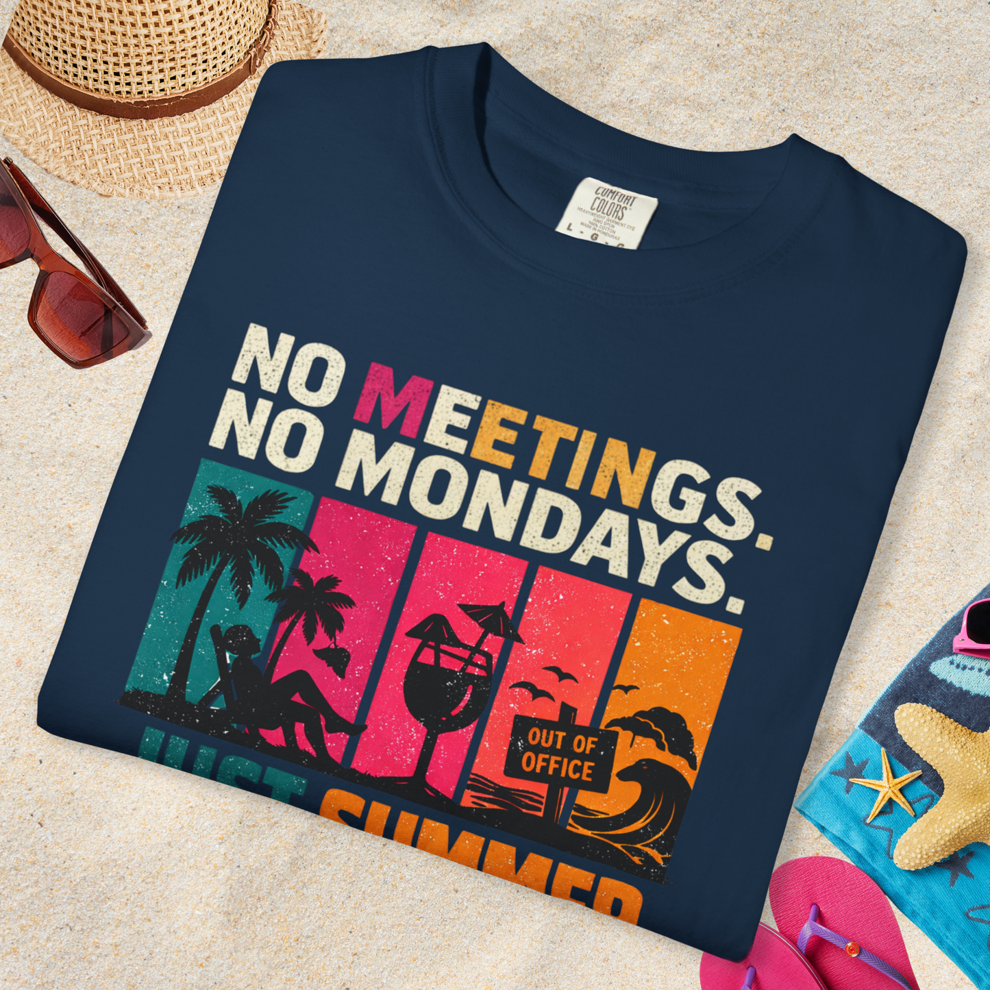 No Meetings. No Mondays. Just Summer. Retro Stripe Graphic Tee