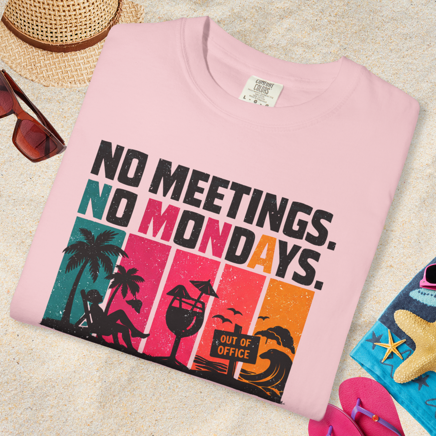 No Meetings. No Mondays. Just Summer. Retro Stripe Graphic Tee