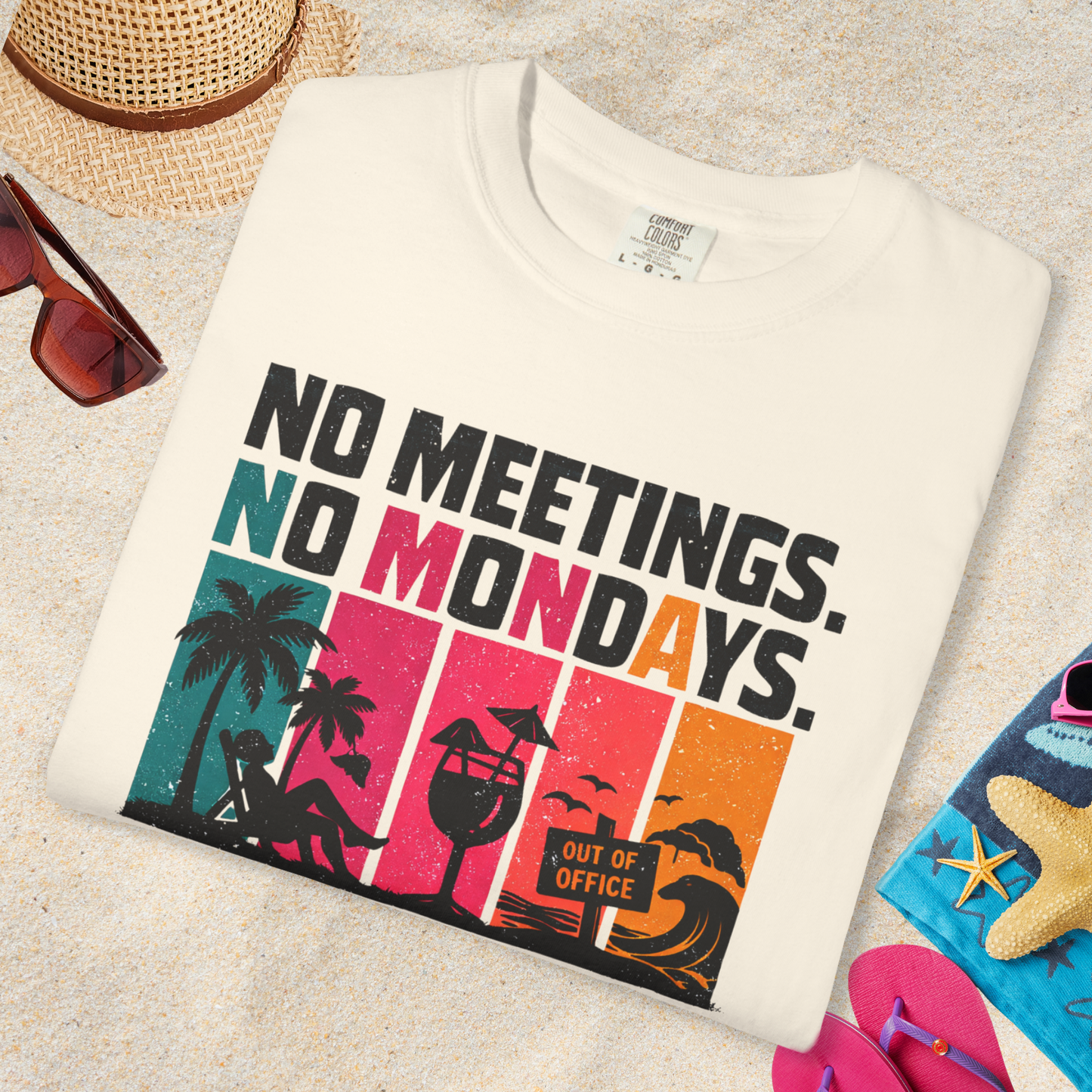 No Meetings. No Mondays. Just Summer. Retro Stripe Graphic Tee