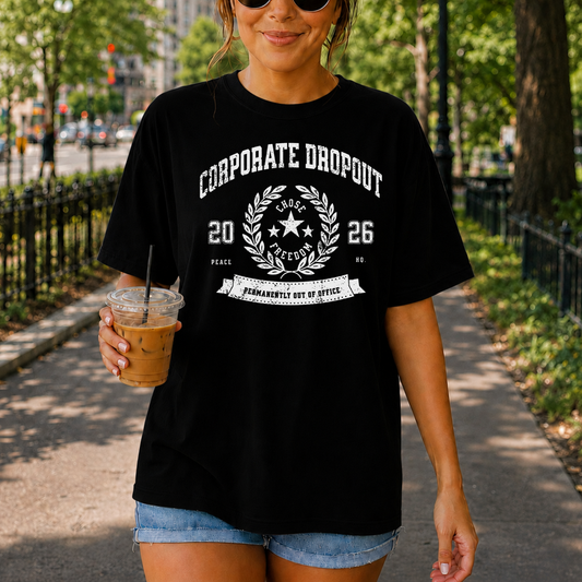 Distressed Corporate Dropout Crest T-Shirt | Vintage Laurel Emblem, 2026 Collegiate Style