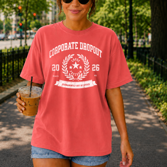 Distressed Corporate Dropout Crest T-Shirt | Vintage Laurel Emblem, 2026 Collegiate Style