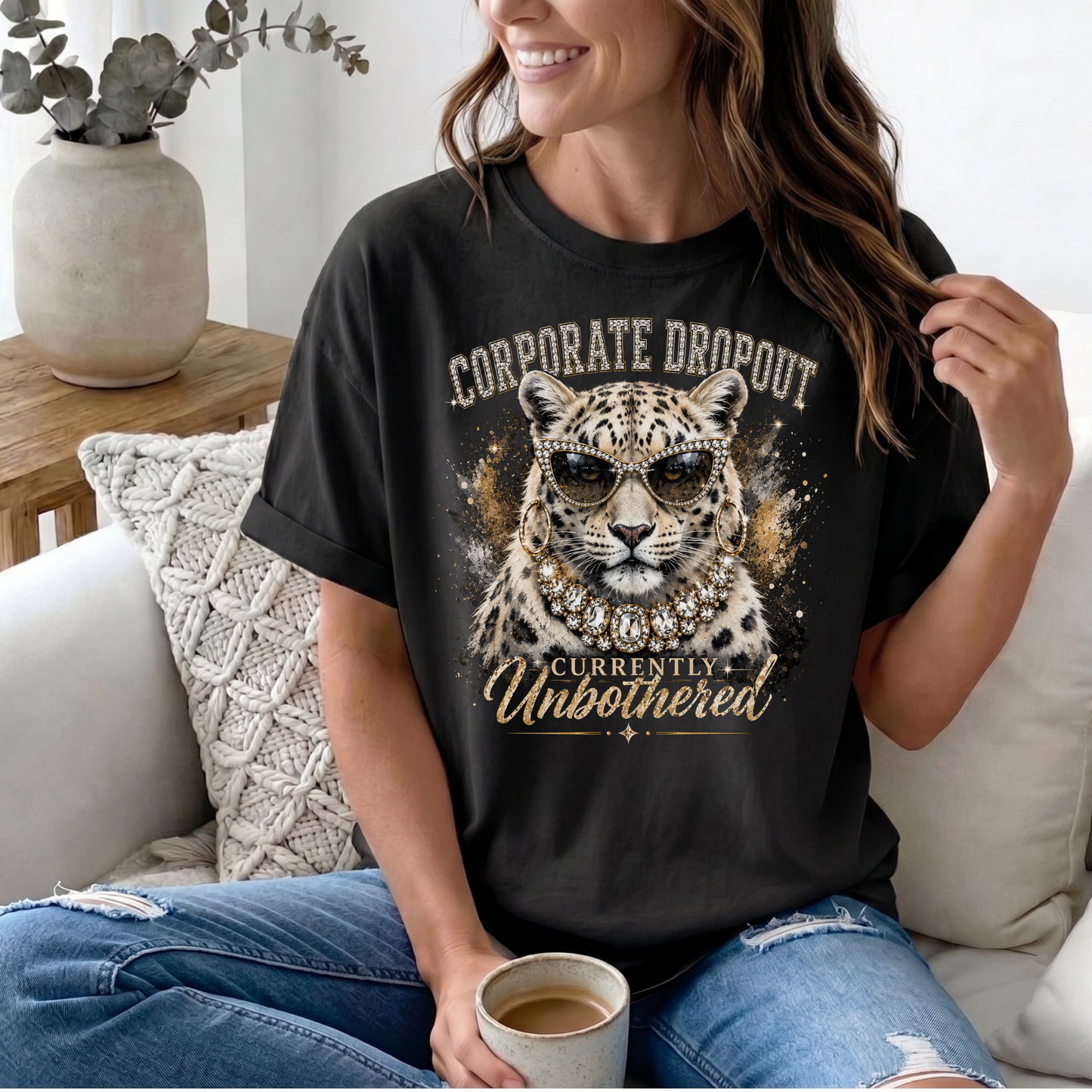 Glam Corporate Dropout - Currently Unbothered Leopard Graphic Tee