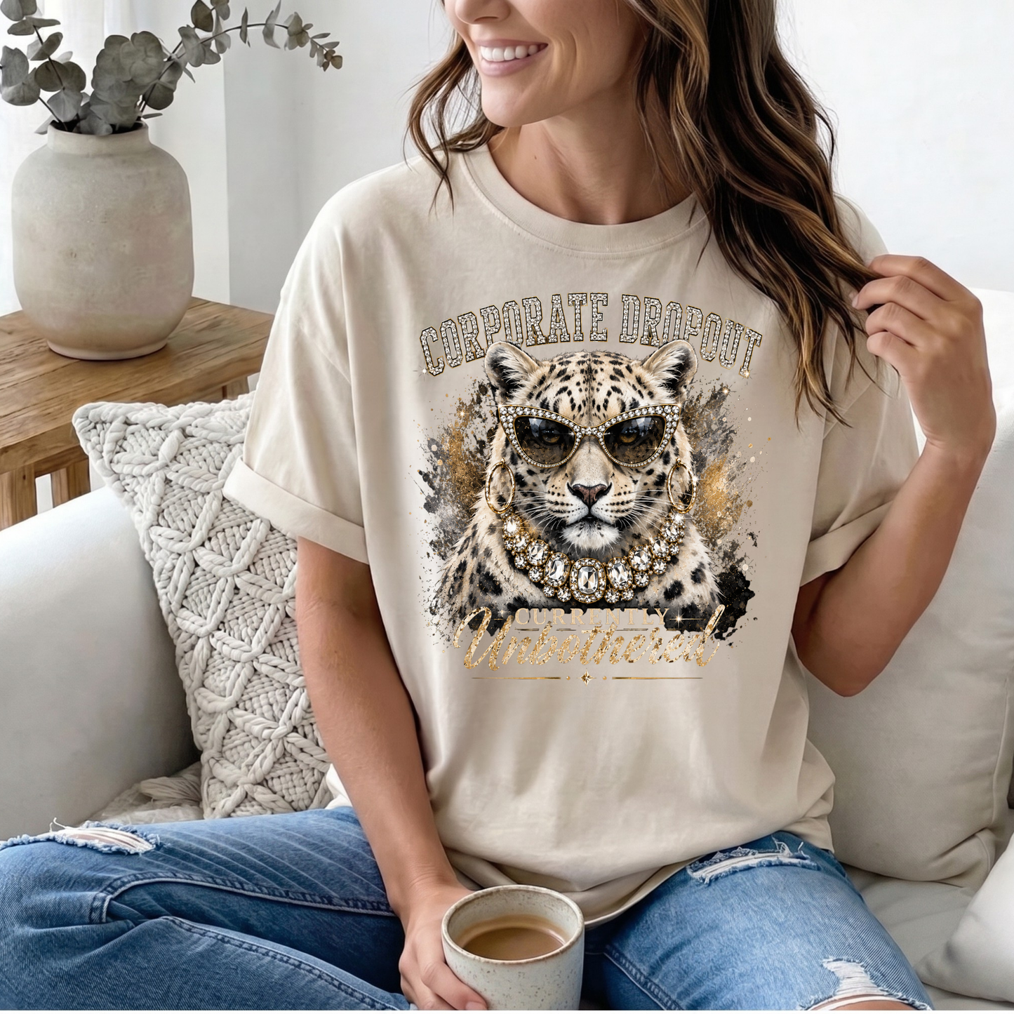 Glam Corporate Dropout - Currently Unbothered Leopard Graphic Tee