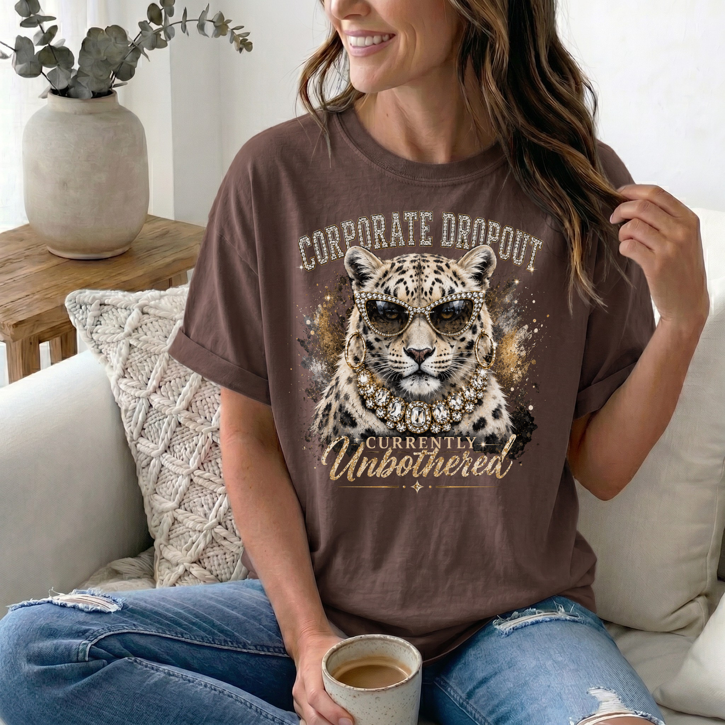 Glam Corporate Dropout - Currently Unbothered Leopard Graphic Tee
