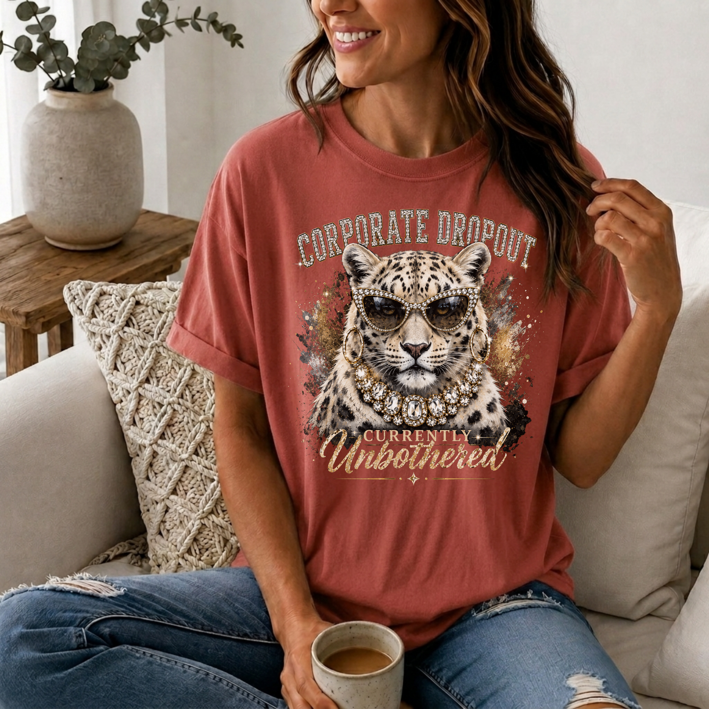 Glam Corporate Dropout - Currently Unbothered Leopard Graphic Tee