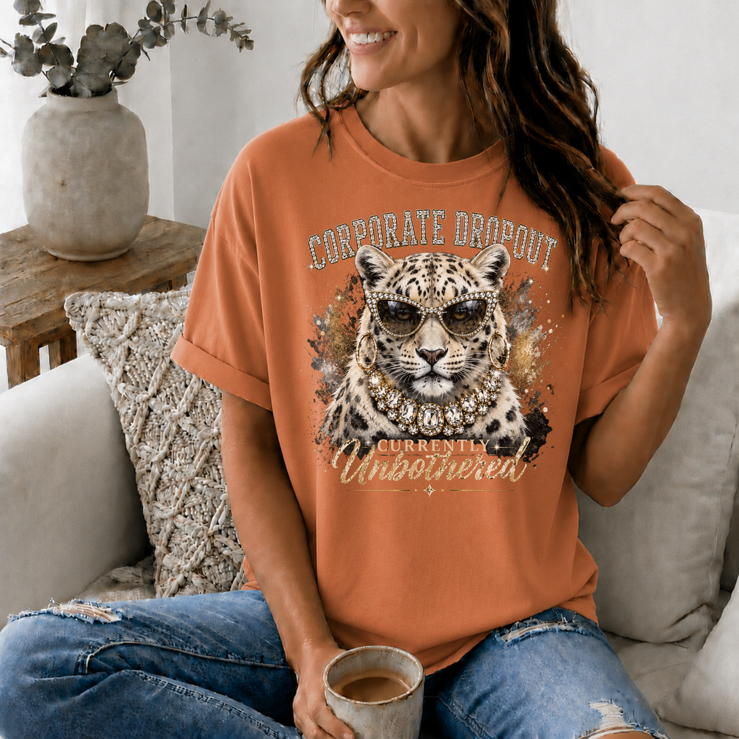 Glam Corporate Dropout - Currently Unbothered Leopard Graphic Tee
