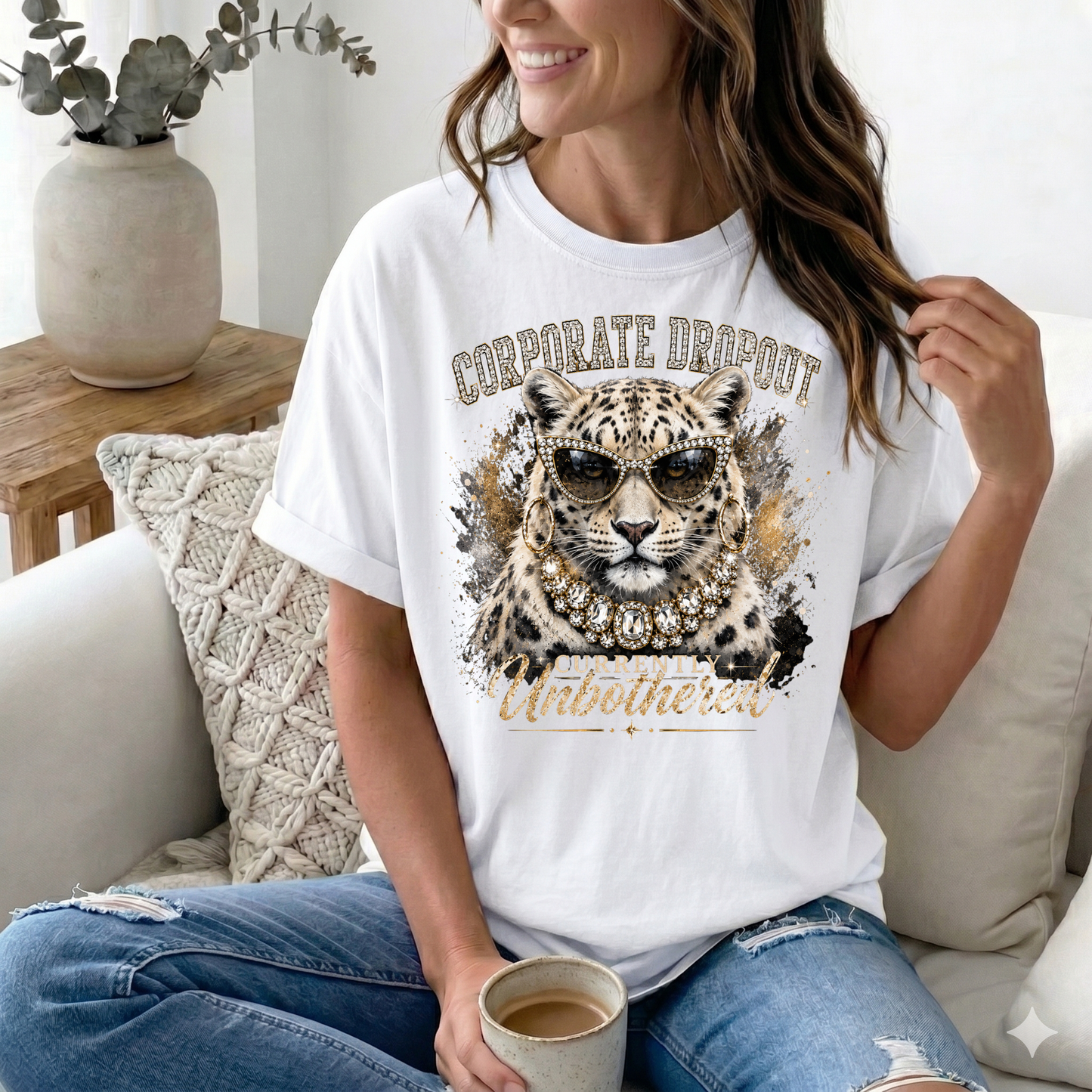 Glam Corporate Dropout - Currently Unbothered Leopard Graphic Tee