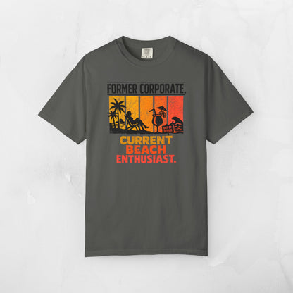 Former Corporate. Current Beach Enthusiast. Retro Sunset Stripe Graphic Tee