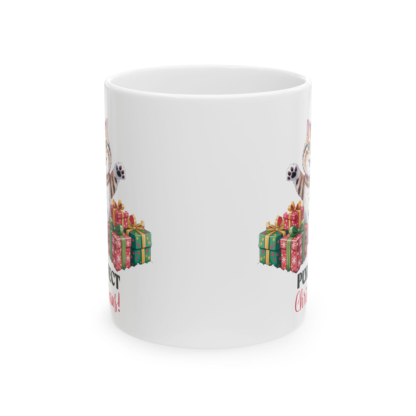 Cute Christmas Cat Ceramic Mug- 11 oz