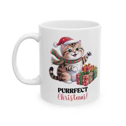Cute Christmas Cat Ceramic Mug- 11 oz